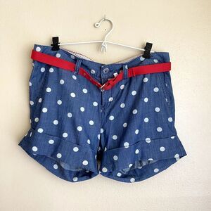 U.S. Polo Assn. Large Polka Dot Blue Wide Cuff Booty Shorts w/ Red Belt